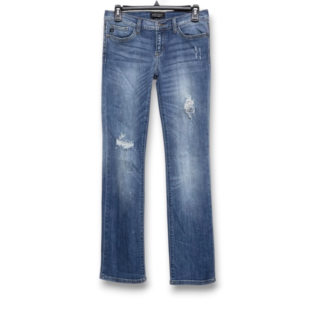 Judy Blue Cuffed Straight Leg Distressed Medium Wash Jeans Size 7/28 - Picture 2 of 12